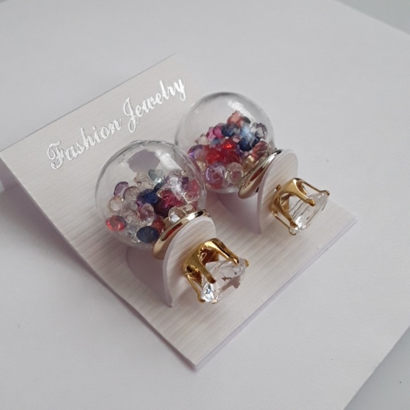 Globe multicolored crystal earnings - Picture 3 of 4